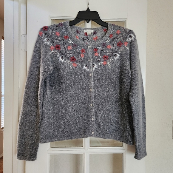 Christopher & Banks Embellished Fairycore Silk Angora Button Down Cardigan Large - Picture 1 of 12